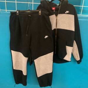 Nike Black & Gray Colorblock Track Pants and Zip Hoodie Set